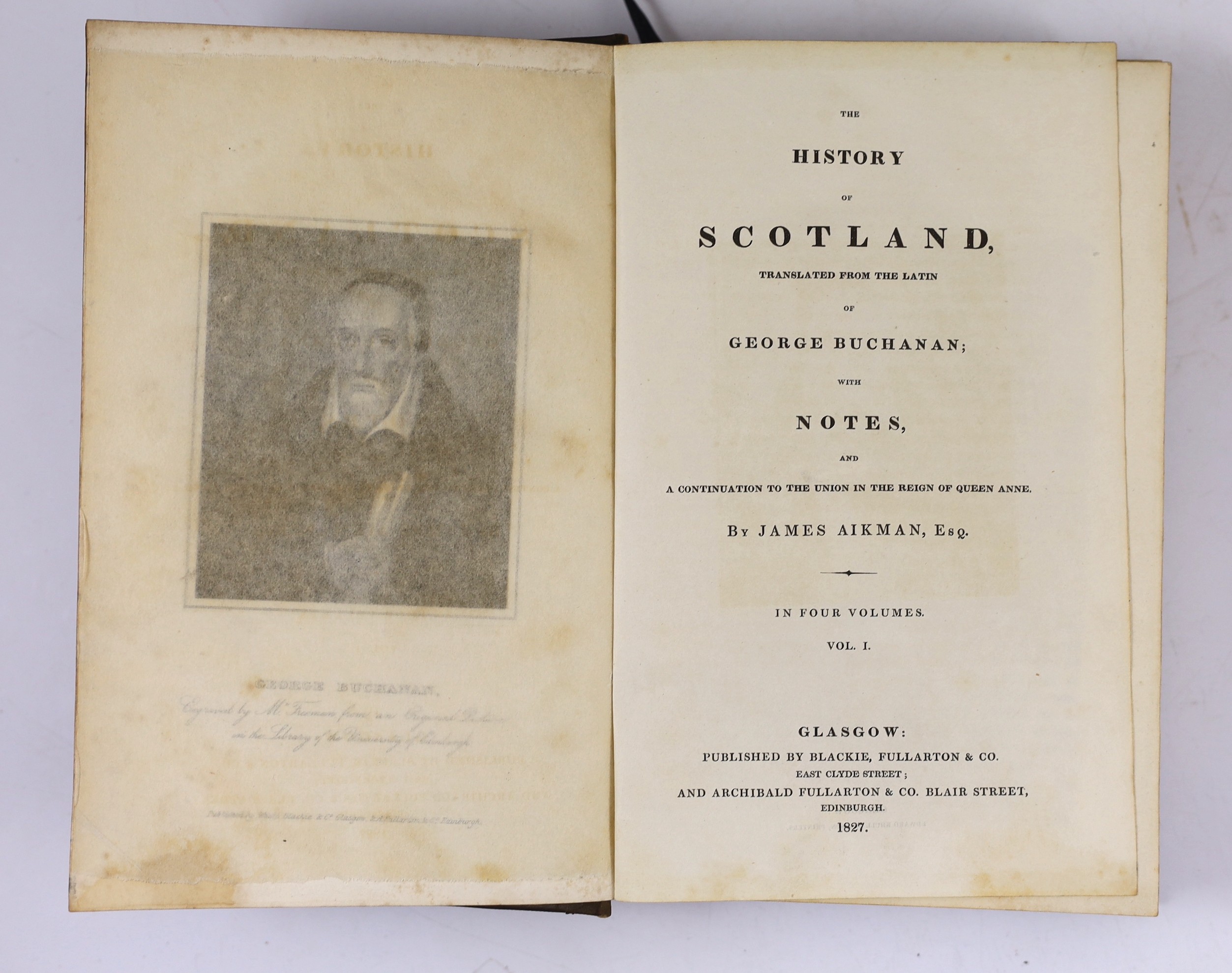 Strickland, Agnes - Lives of the Queens of Scotland, vols 1-6 only, lacks vol. 7, engraved and printed titles, frontispiece, folded facsimiles; old half morocco and marbled boards, gilt decorated panelled spines